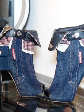 DSQUARED2 Multiwear Denim Zipper Booties with Detachable Pouch